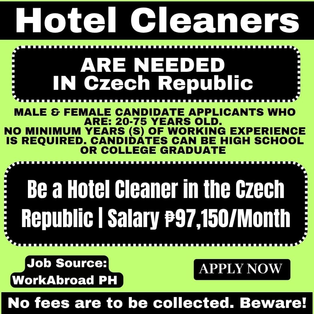 Hotel Cleaners in the Czech Republic | Salary ₱97,150/Month
