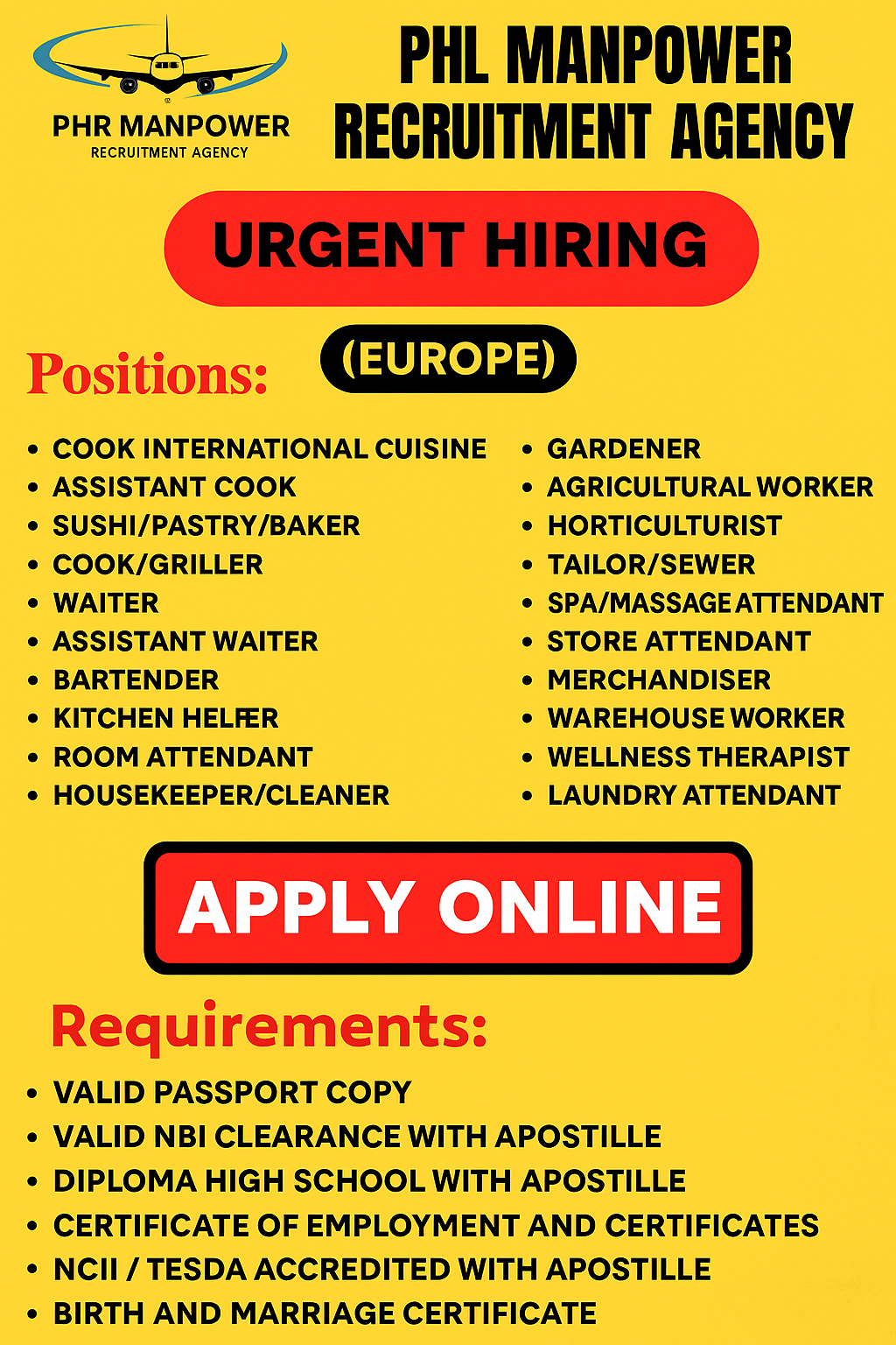 Urgent Hiring in Europe for Filipino Skilled Workers